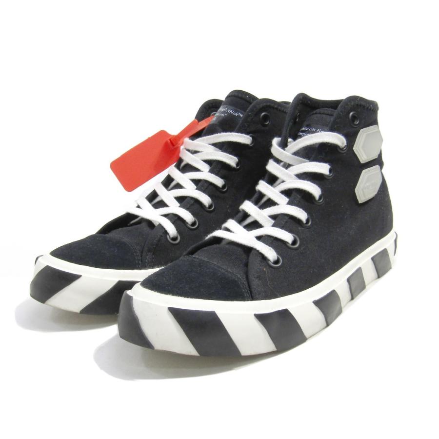 ずっと気になってた オフホワイト Mens Sh 神戸元町店 サイズ 40 ブラック ハイカットスニーカー Top Hi Striped Vulcanised 10月14日値下 Off White シューズ