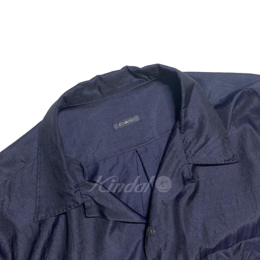 COMOLI ウールシルク半袖オープンカラーシャツ ネイビー サイズ COMOLI ウールシルク半袖オープンカラーシャツ ネイビー サイズ