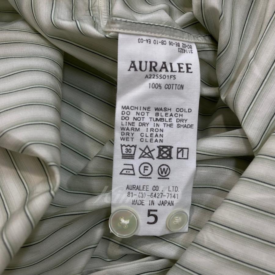 オーラリー AURALEE FINX STRIPE SHIRTS 長袖ストライプシャツ グリーン サイズ：5