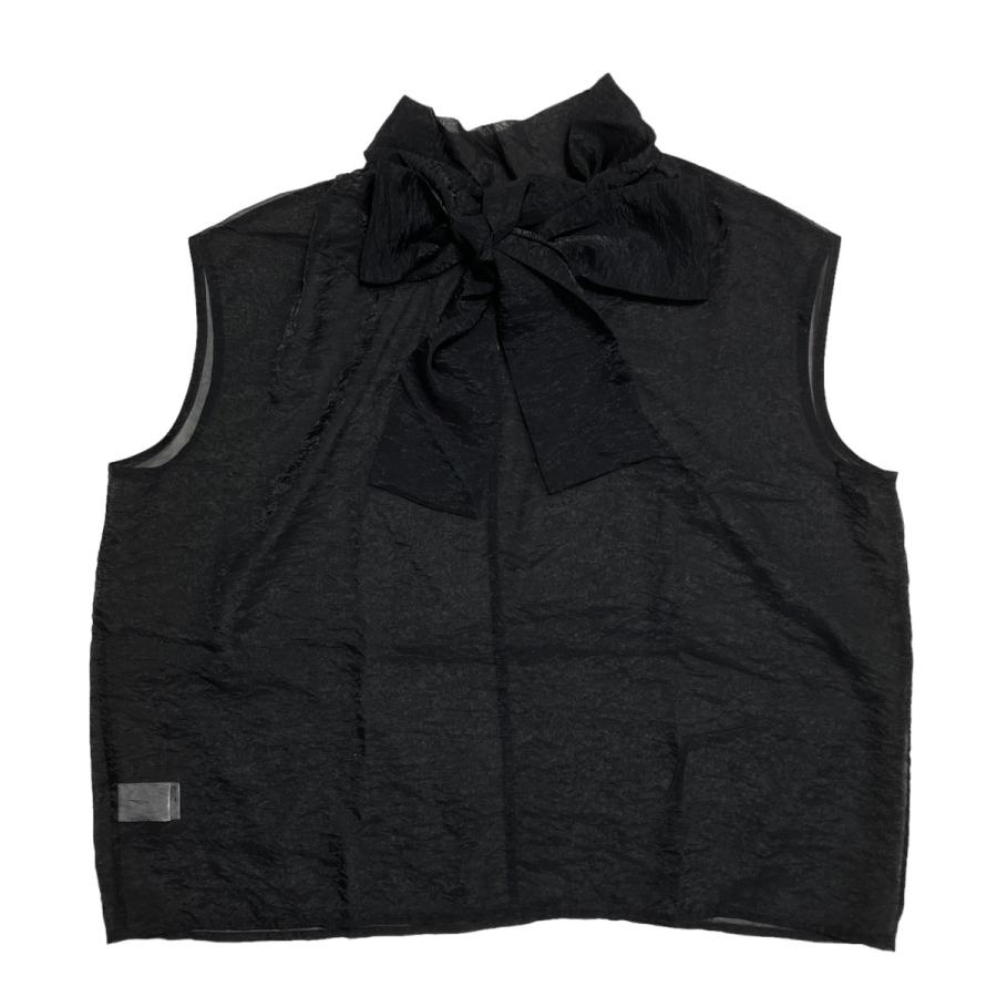 CLANE クラネ SHEER RIBBON NO SLEEVE TOPS ノースリーブブラウス 