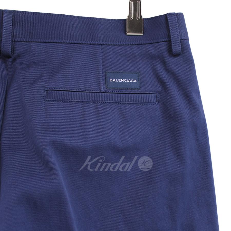 バレンシアガ BALENCIAGA 18SS バックロゴ コットンパンツ ネイビー 