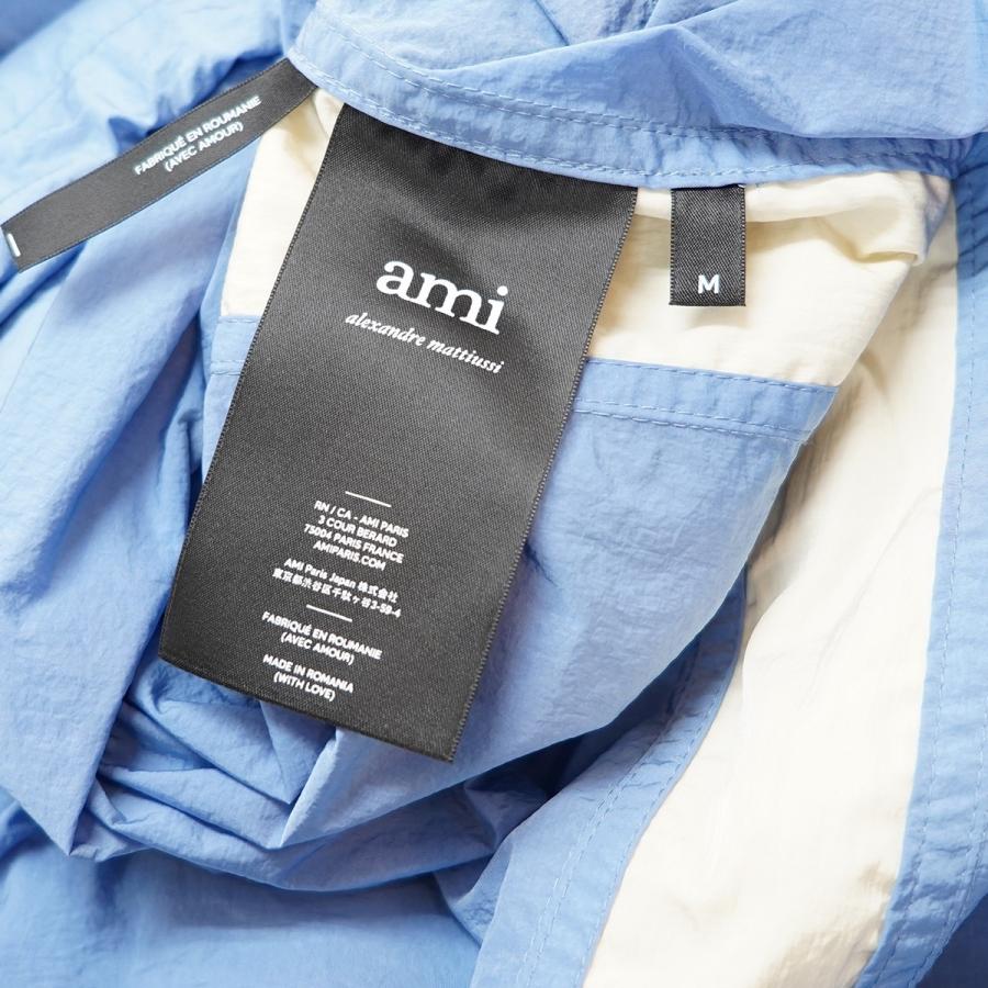 値下げ】ami paris ナイロン ライン フーデッドコート ライトブルー  