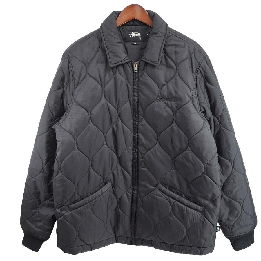 Stüssy ブラック キルティングジャケット STUSSY（ステューシー） ロゴ キルティング ジャケット ブラック