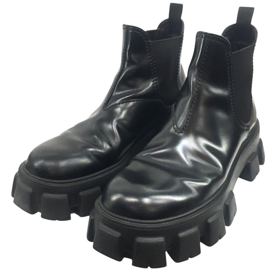 プラダ PRADA ショートブーツ 36 - レザー 黒 レディース 36/ロゴ