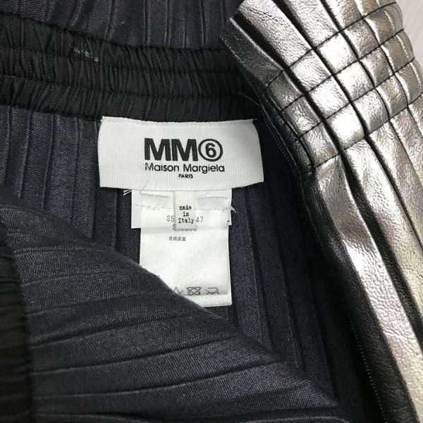 マルタンマルジェラ MM6 Maison Margiela フェイクレザー プリーツ スカート シルバー×ブラック サイズ：38｜kindal｜06