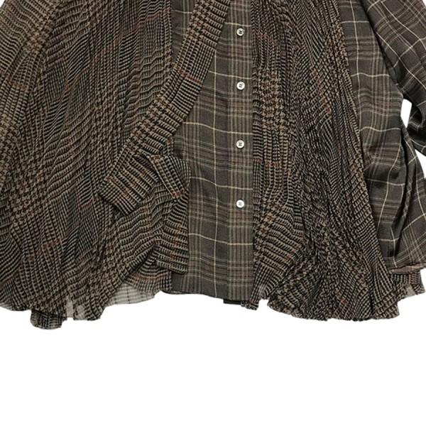 値下げ】sacai ネックリボン プリーツ シースルー チェック シャツ 