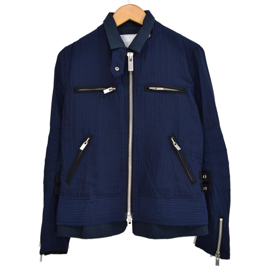 人気ブラドン sacai レイヤードシングルライダースジャケット 2017AW ネイビー×ブラック サイズ:2 (新潟亀田店) 191021, フクロイシ b661efca
