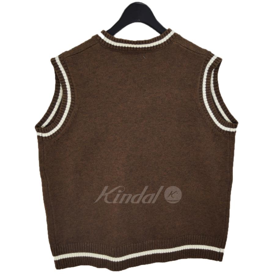 HEAVEN CAN WAIT sky fall vest スカル Vネック ニットベスト ブラウン 
