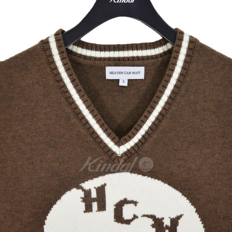 HEAVEN CAN WAIT sky fall vest スカル Vネック ニットベスト ブラウン 
