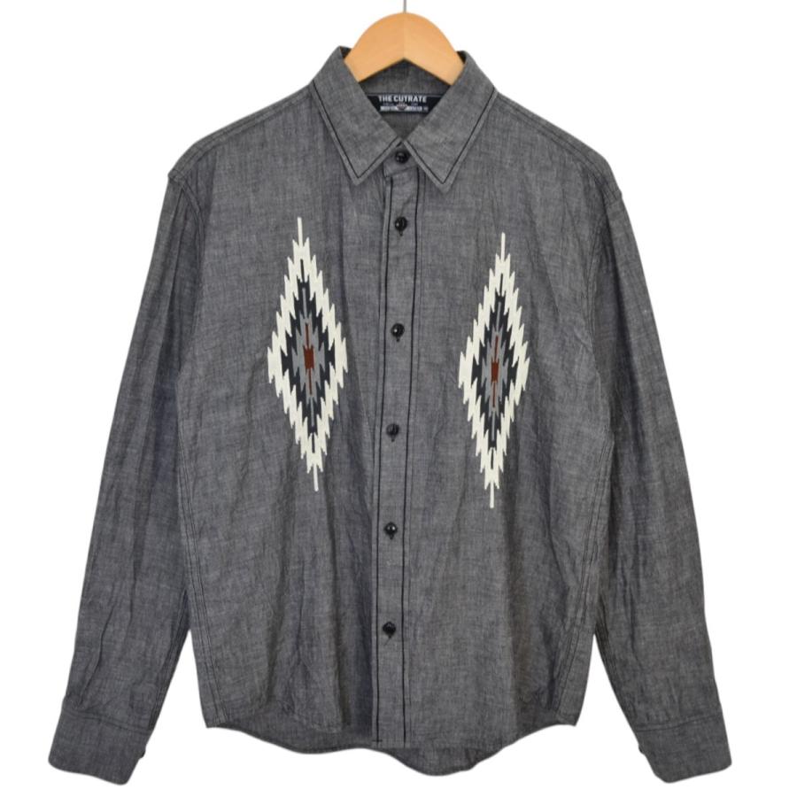 超美品　CUTRATE（カットレイト）シャツ　Mサイズ Cut-Rate（カットレイト） THE CUTRATE 刺繍シャツ グレー サイズ：M