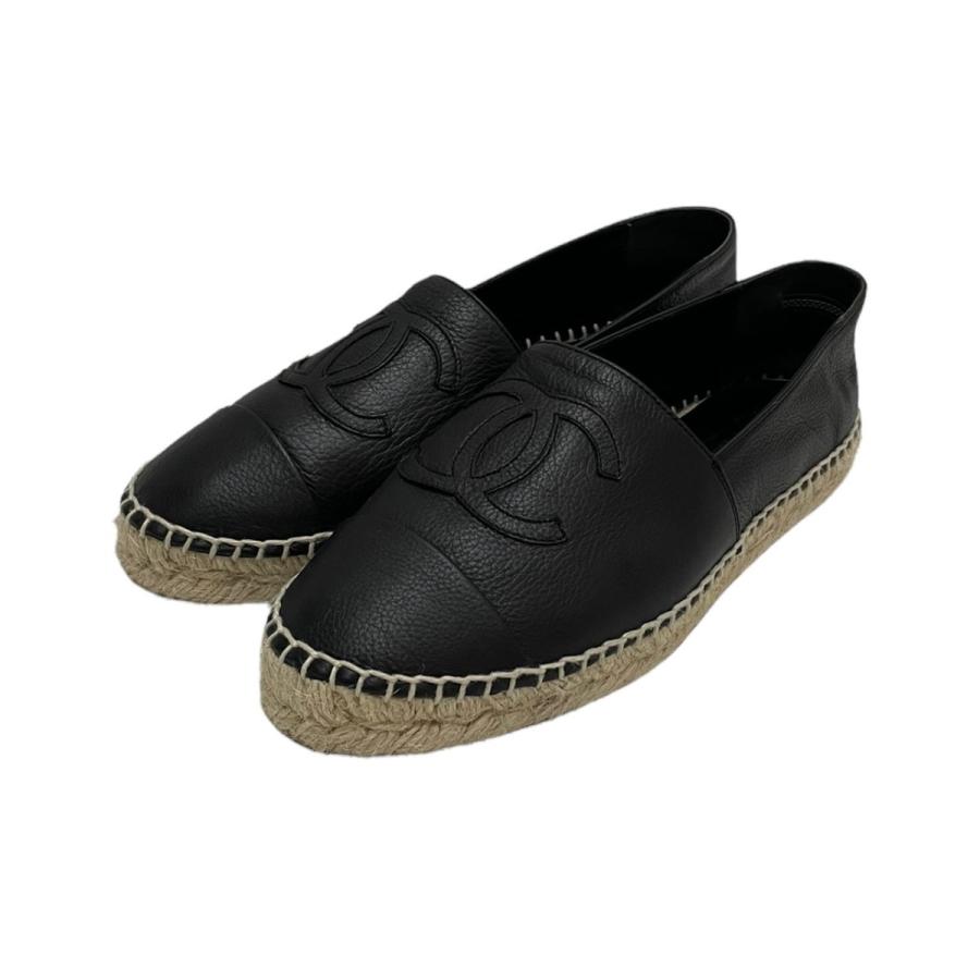 CHANEL 黒 レザー エスパドリーユ 保存袋付き CHANEL 黒 レザー エスパドリーユ 保存袋付き