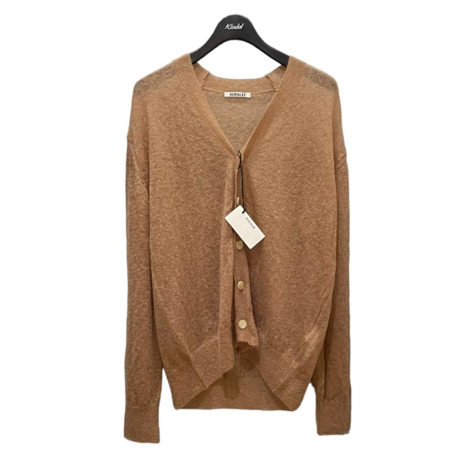 オーラリー AURALEE KID MOHAIR SHEER KNIT モヘアカーデ キャメル 