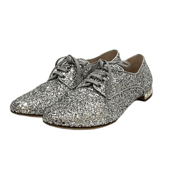 ミュウミュウ MIU MIU GLITTER SHOES グリッターシューズ シルバー サイズ：35 1/2 8068000109552