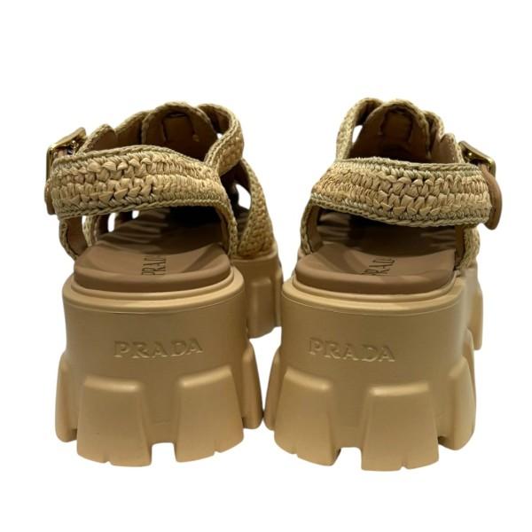 PRADA（プラダ） モノリスクロシェケージサンダル 1X38 ベージュ 