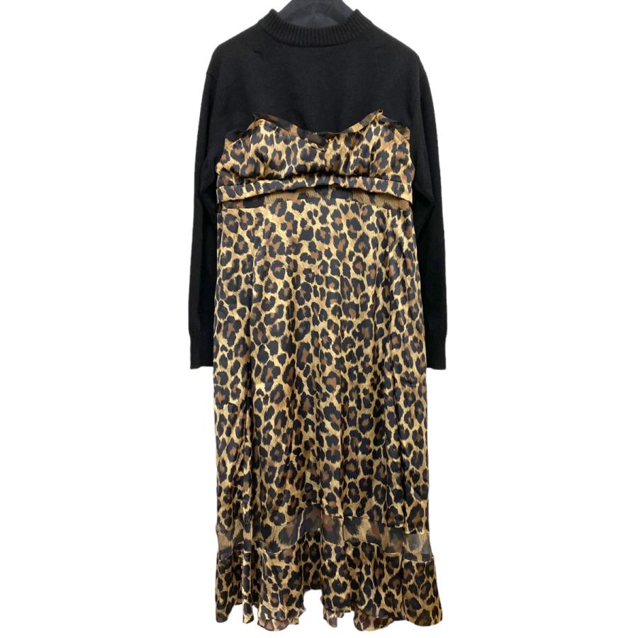 値下げ】sacai 22SSレオパードドッキングニットドレスワンピース  