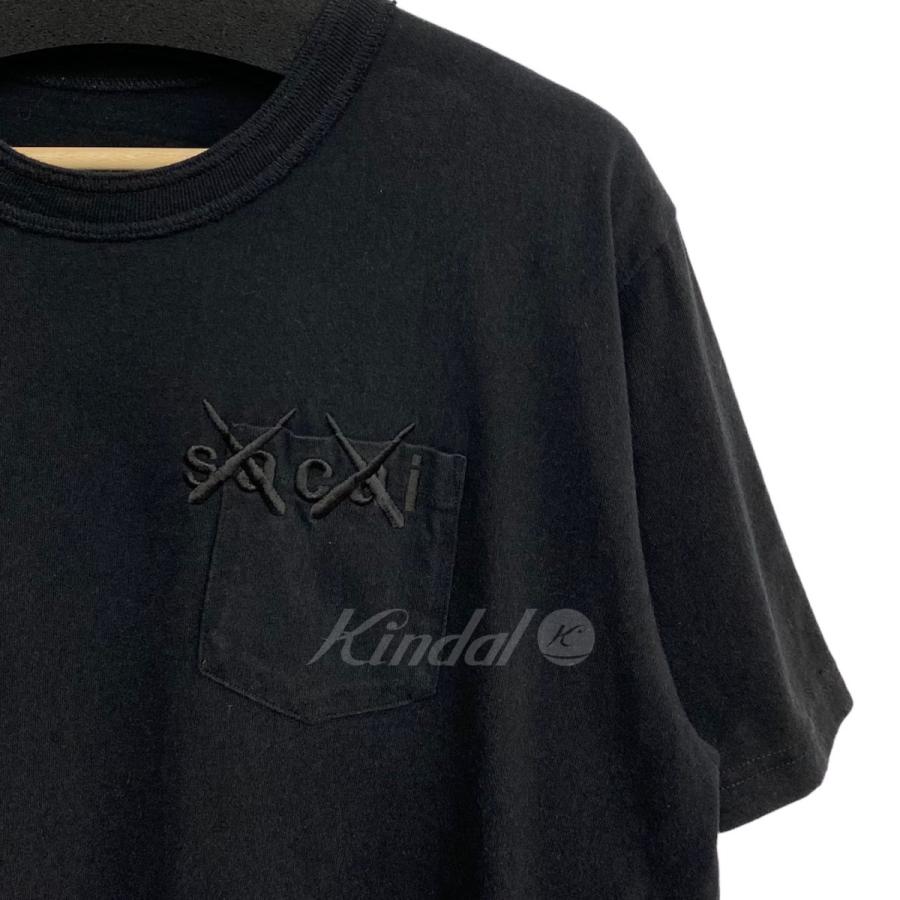 サカイ カウズ sacai×KAWS 21SS Embroidery T-shirt刺繍ロゴTシャツ ブラック サイズ：3｜kindal｜03