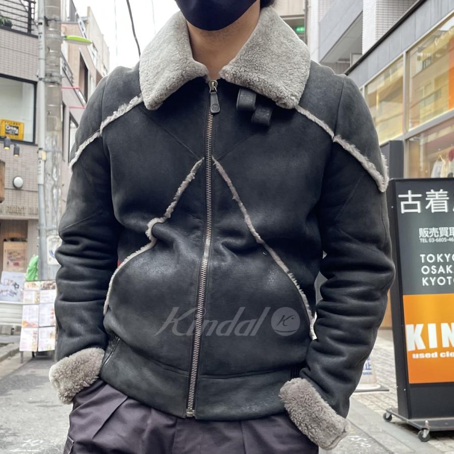 ベルナベ アルディ Bernabe Hardy Mouton JacketデザインムートンZIPUPジャケット ブラック サイズ：46｜kindal｜02