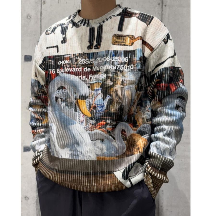【新品】 KHOKI 24SS Printed knit マルチカラー コッキ KHOKI 25SS Collage printed knitカレッジプリントニット