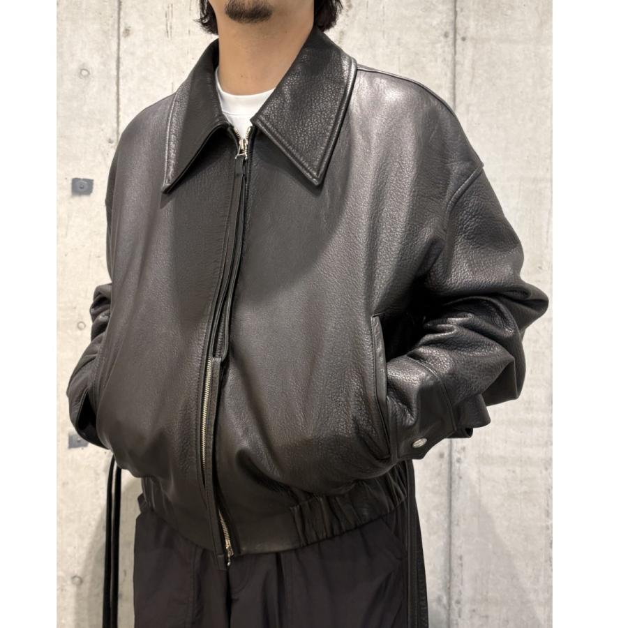 ヌルス NULLUS 25AW Tie a Knot G．O．A．T JacketレザーZIPジャケット ブラック サイズ：2の画像