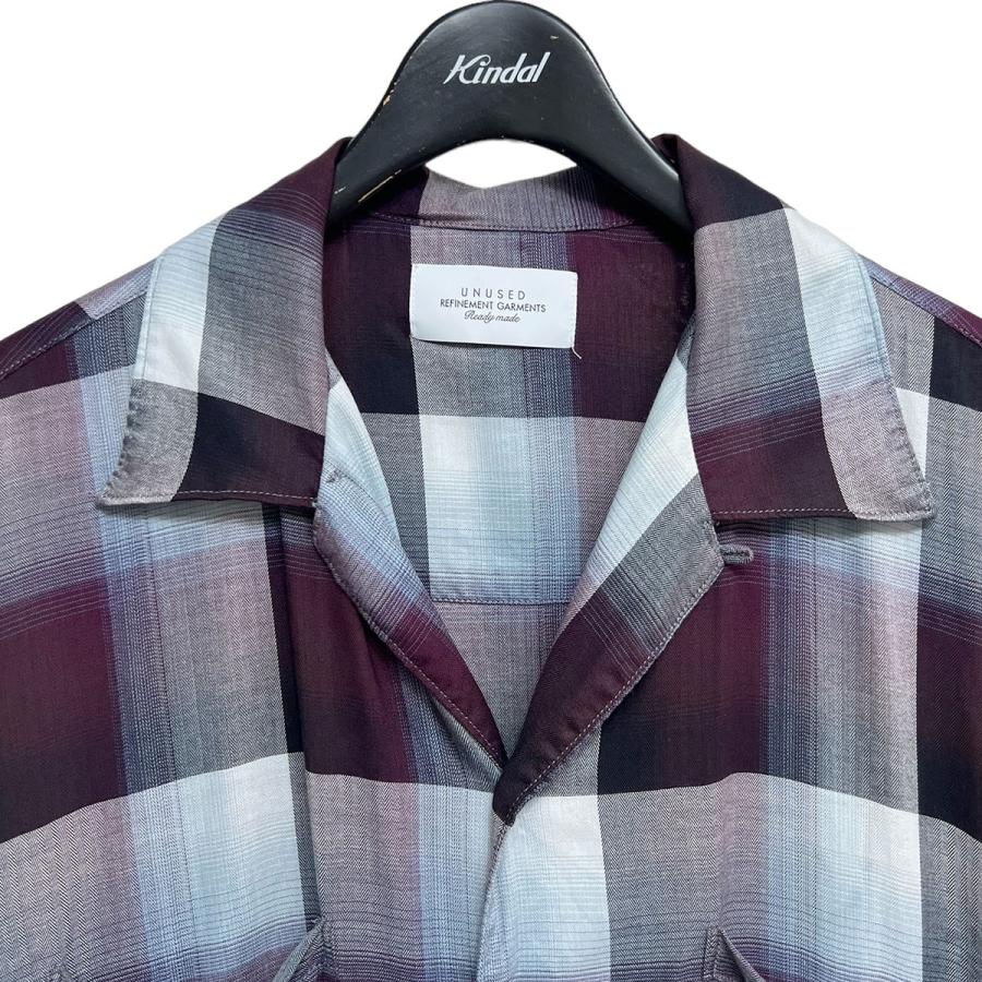 新品□22SS UNUSED × SUGARHILL Ombre Check Open Collar Shirt 3 RED