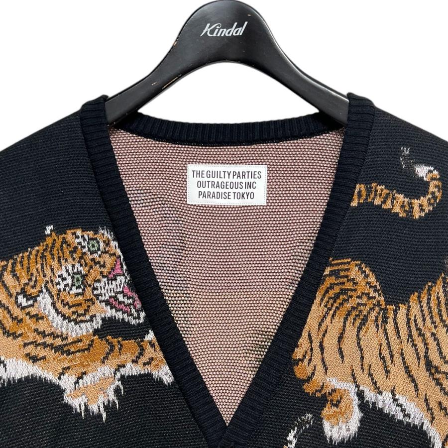 中古 WACKO MARIA × TIM LEHI カーディガン 虎 パープル