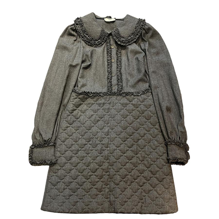 値下げ】FENDI ラウンドカラーフリルデザインワンピース グレー サイズ 