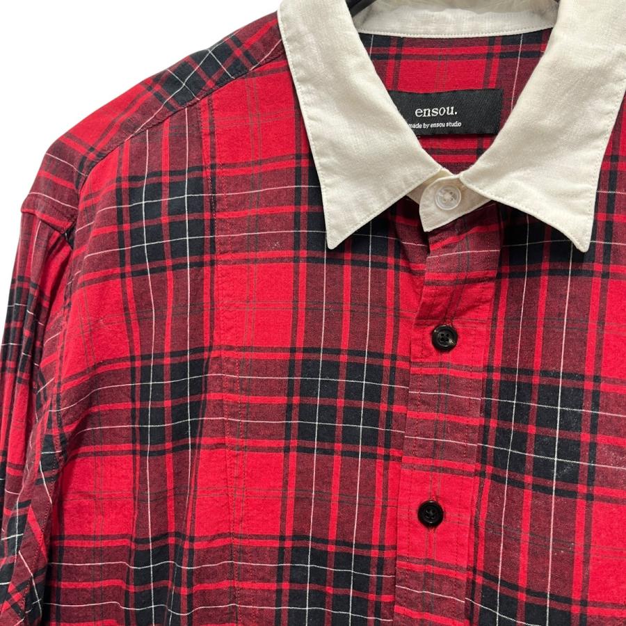 エンソウ ensou チェックキリカエシャツ レッド サイズ：M