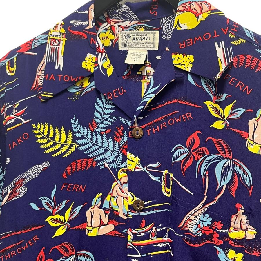 Avanti アバンティ AVANTI シルクアロハシャツ ネイビー サイズ：XS