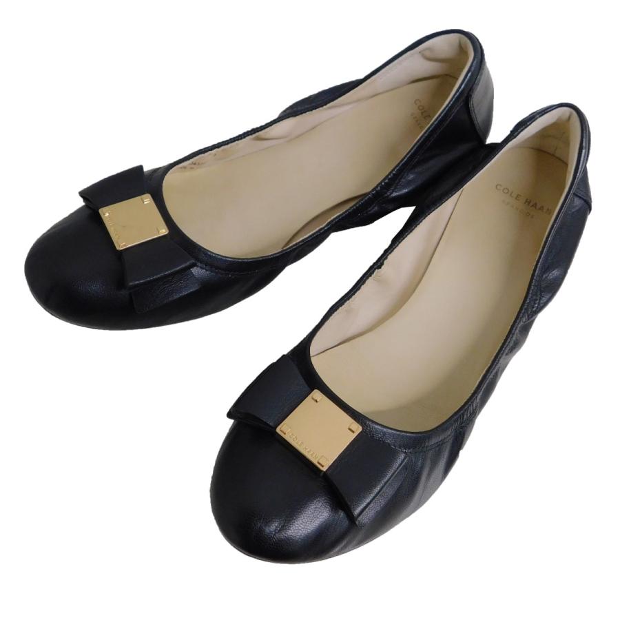 ♫週末限定値下♫コールハーンバレエシューズ　ブラック　リボン付き コールハーンクリアバレエブラックリボン付きフラットシューズ24.5cm