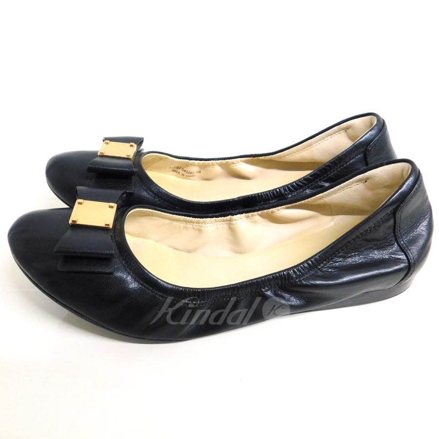 コールハーンクリアバレエブラックリボン付きフラットシューズ24.5cm