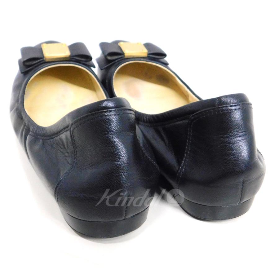 コールハーンクリアバレエブラックリボン付きフラットシューズ24.5cm