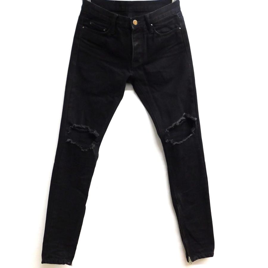 mnml(ミニマル) ブラック パンツ スキニー デニム 裾ジップ 28 mnml ミニマル MNML 裾ジップダメージ加工デニムパンツ ブラック