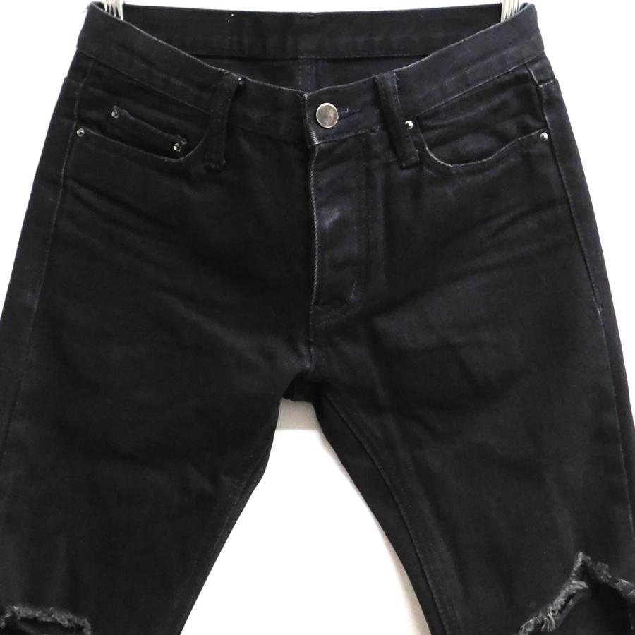 mnml ミニマル MNML 裾ジップダメージ加工デニムパンツ ブラック