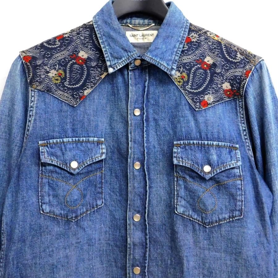 サンローランパリ Saint Laurent Paris バンダナ切替ウエスタンシャツ  