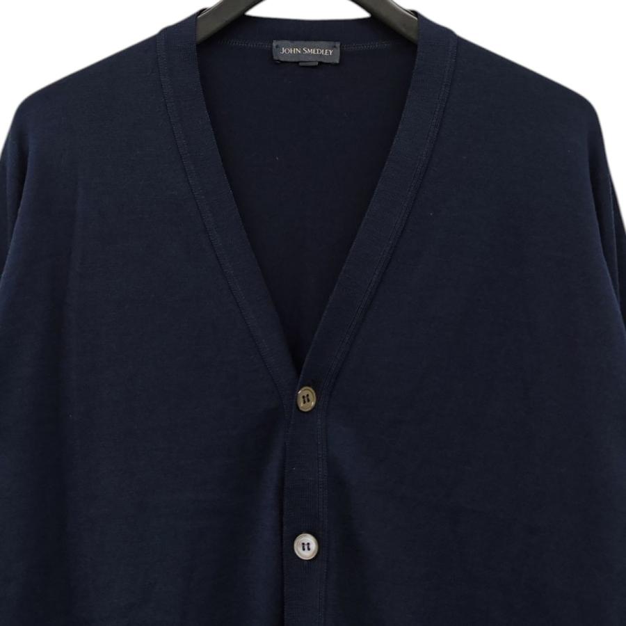 極美品　現行　ジョンスメドレー　カーディガン　定番　ウール　ネイビー　紺　L JOHN SMEDLEY ジョンスメドレー ウールカーディガン ネイビー