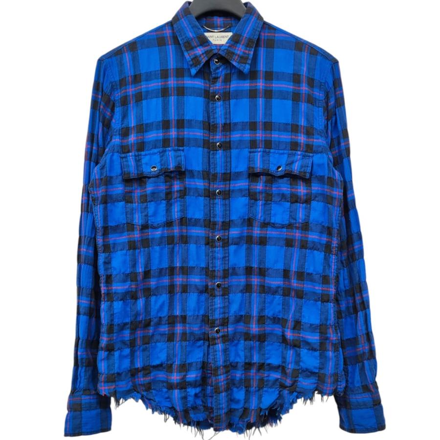 SAINT LAURENT 長袖ネルシャツ 青と黒チェック XS サンローランパリ Saint Laurent Paris 2016SS 419384 Y840L エディ期
