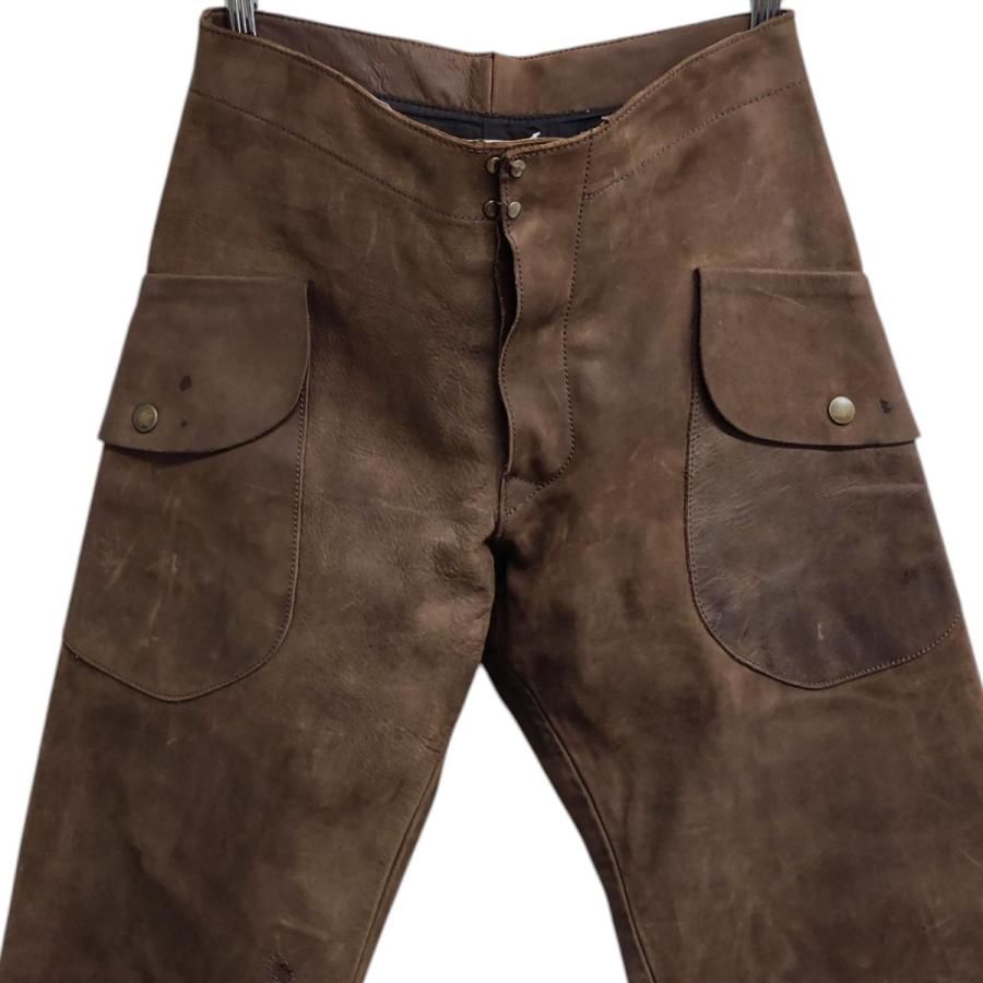 メゾンマルジェラ10 Maison Margiela 10 初期 レザーマックイーンパンツ 裏地付 MADE IN FRANCE ブラウン サイズ：4