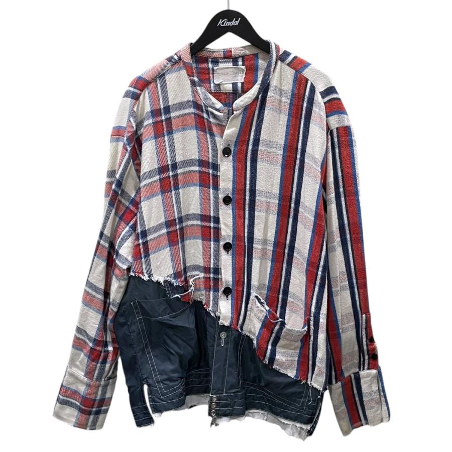 値下げ】GREG LAUREN チェック柄リメイクシャツ 50／50 WHITE PLAID 