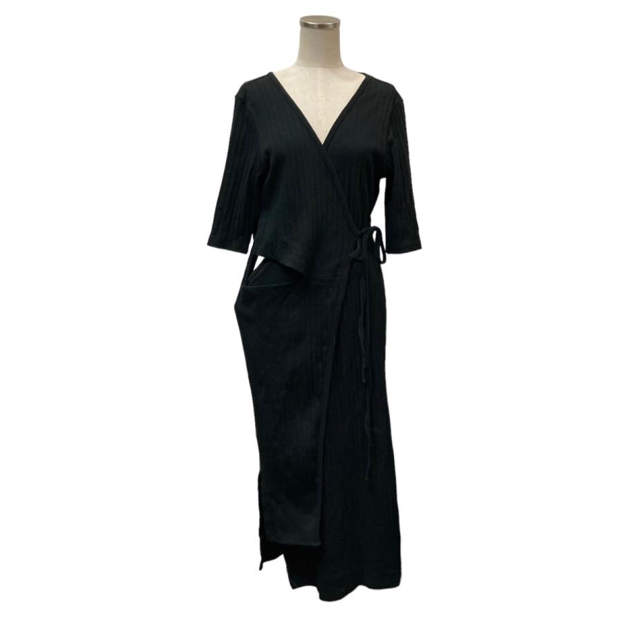 値下げ】AKIKOAOKI カシュクール半袖リブワンピース ブラック サイズ  