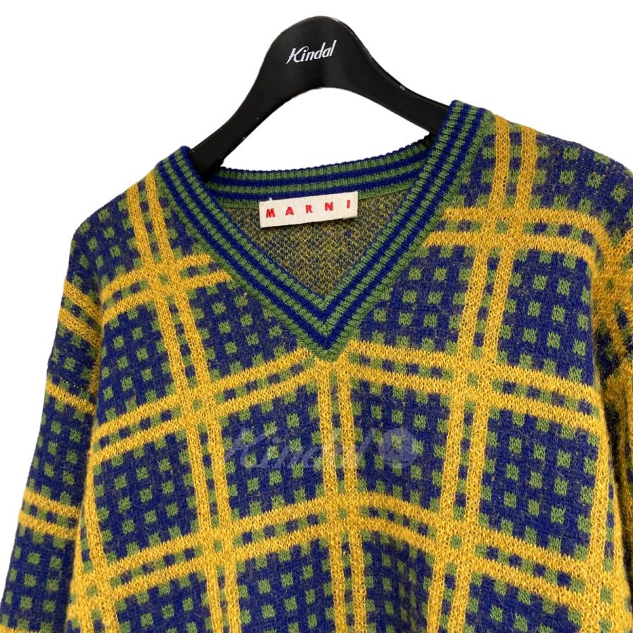 MARNI 【値下げ】MARNI 23AW チェックモヘヤニット イエロー×グリーン 