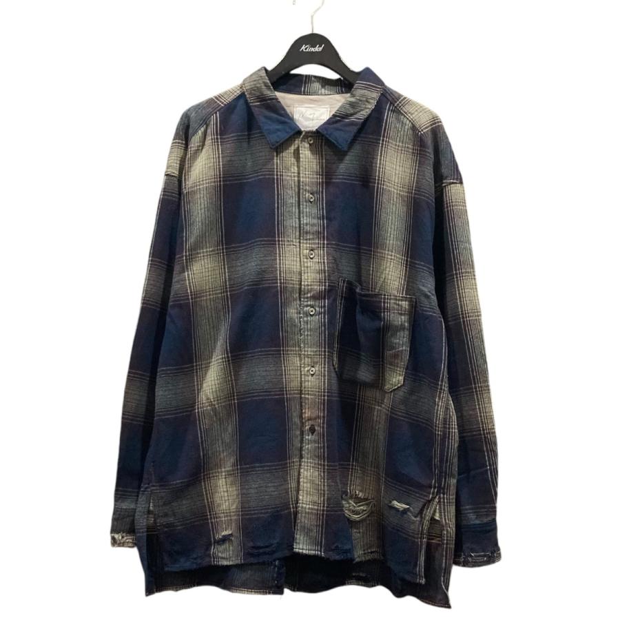 値下げ】ANCELLM 23AW DAMAGED FLANNEL CHECK SHIRT ダメージチェック 