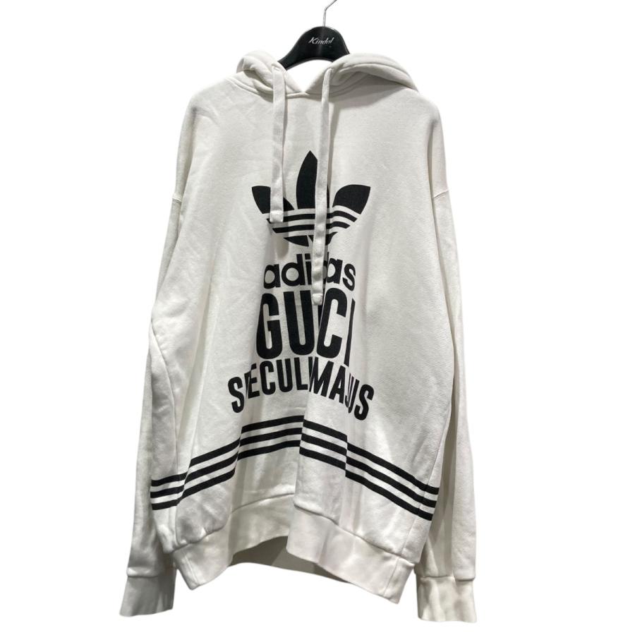 グッチ × adidas アディダス パーカー 717427 白系 メンズS中古 グッチ×アディダス コットン パーカー S メンズ ホワイト 717427