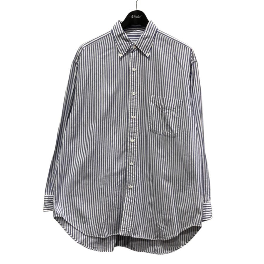 HERILL ヘリル 23-050-HL-8000-1 ブルー ストライプ 長袖 コットンシャツ 0 ヘリル HERILL ストライプシャツ 23-050-HL-8000-1 ブルー×ホワイト