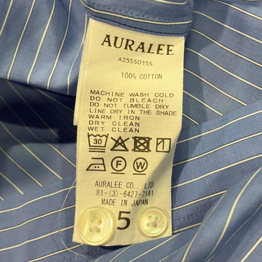 オーラリー AURALEE SUVIN HIGH COUNT CLOTH STRIPE SHIRT ストライプシャツ A25SS01SS ブルー サイの画像
