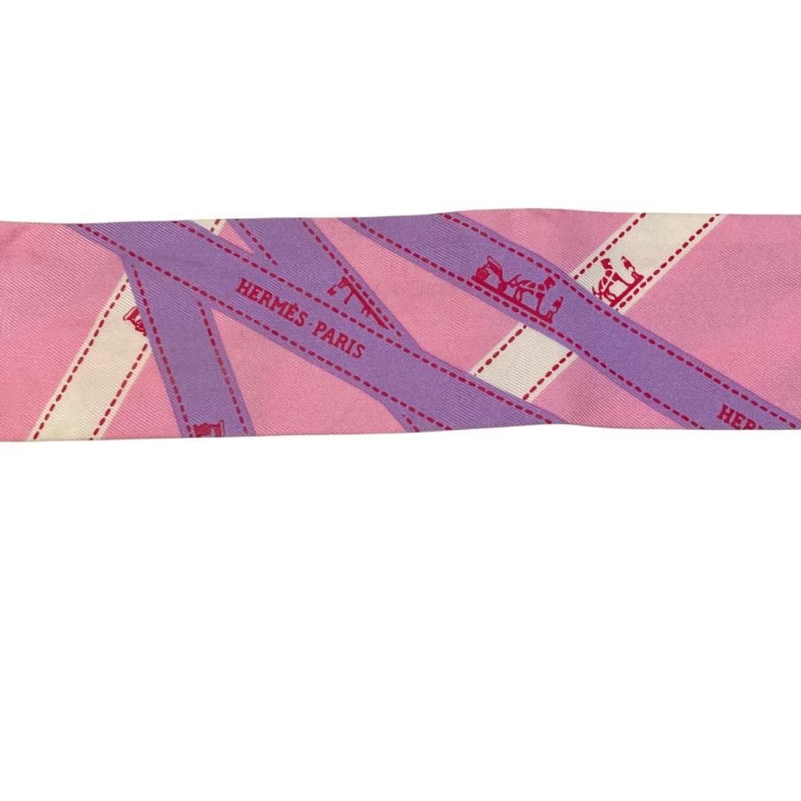【未使用級】エルメス ツイリー ボルデュックリボン シルク100% ピンク HERMES（エルメス） ボリュデュック柄 ツイリー シルク スカーフ