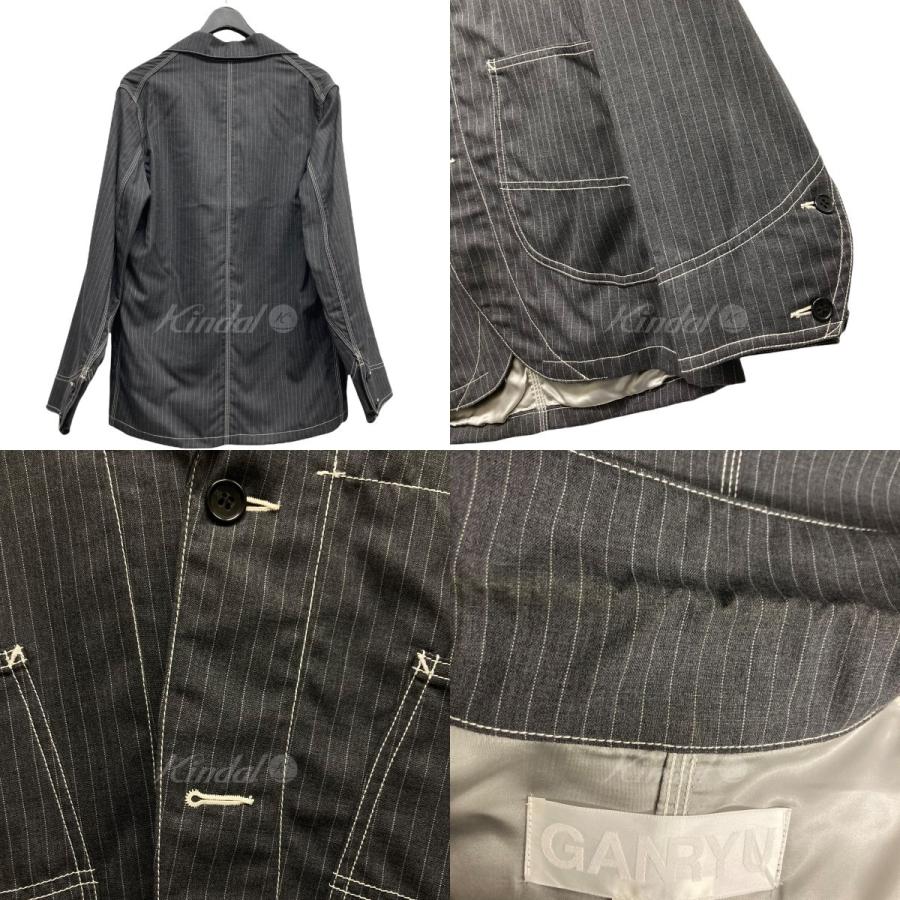 値下げ Ganryu メンズファッション 中目黒店 ファッション ストライプステッチジャケット グレー 中目黒店 ブランド古着カインドオル サイズ M 販促販売
