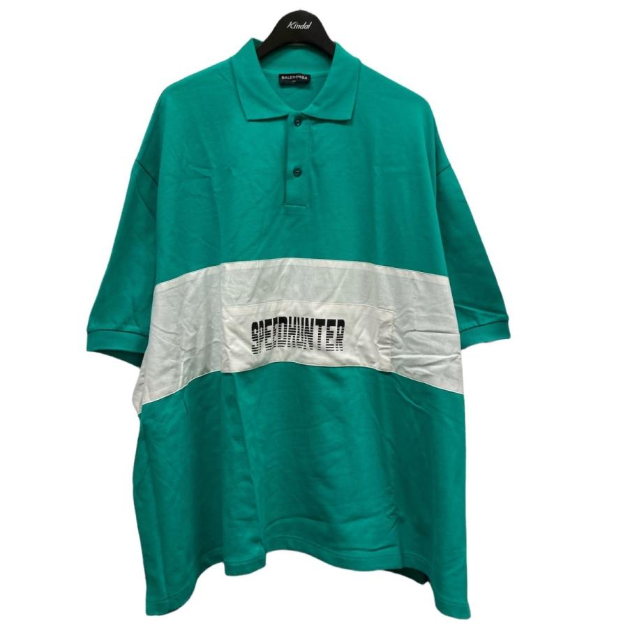 BALENCIAGA 18S「Speedhunter OversizedCotton-Jersey Polo Shirt」 グリーン×ホワイト サイズ