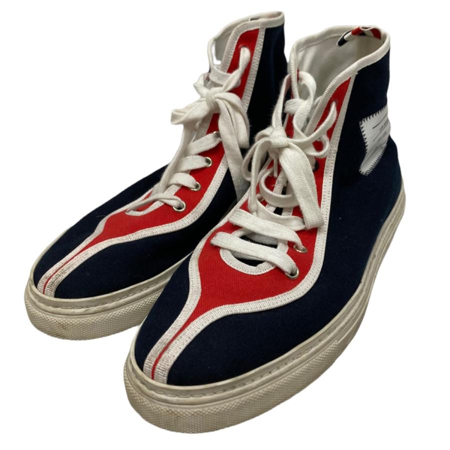 値下げ】THOM BROWNE ハイカットスニーカー ネイビー×ホワイト×レッド