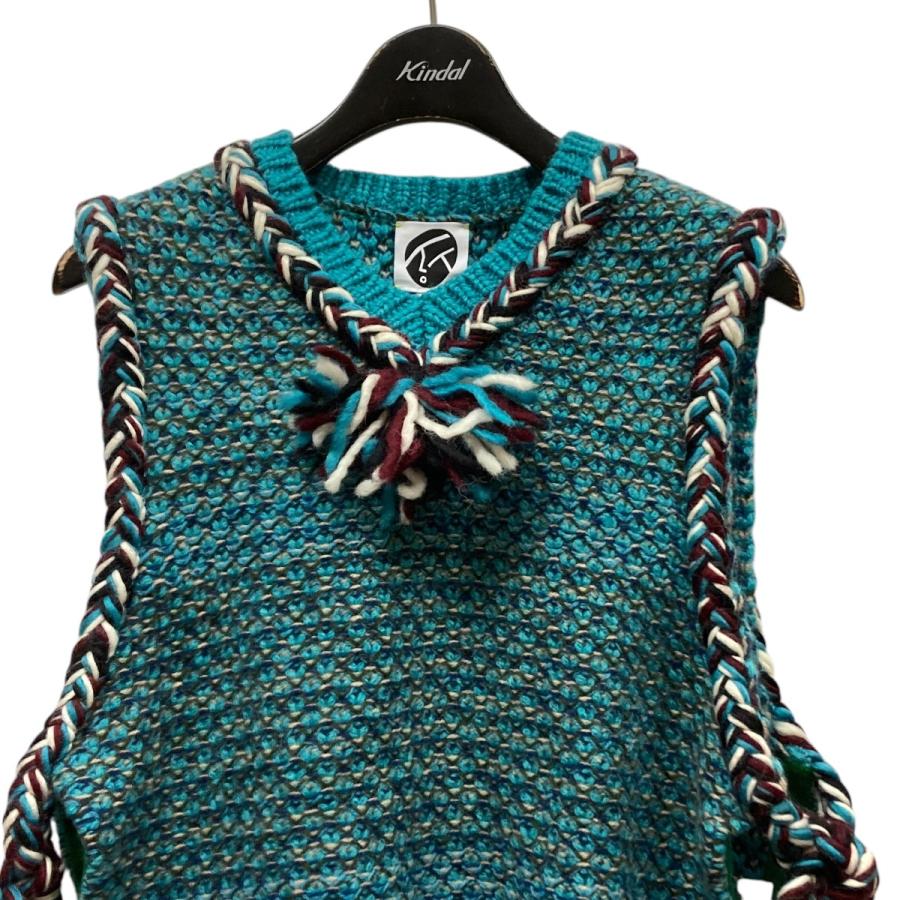 値下げ】YanYan フリンジニットベスト グリーン系 サイズ：S (EC