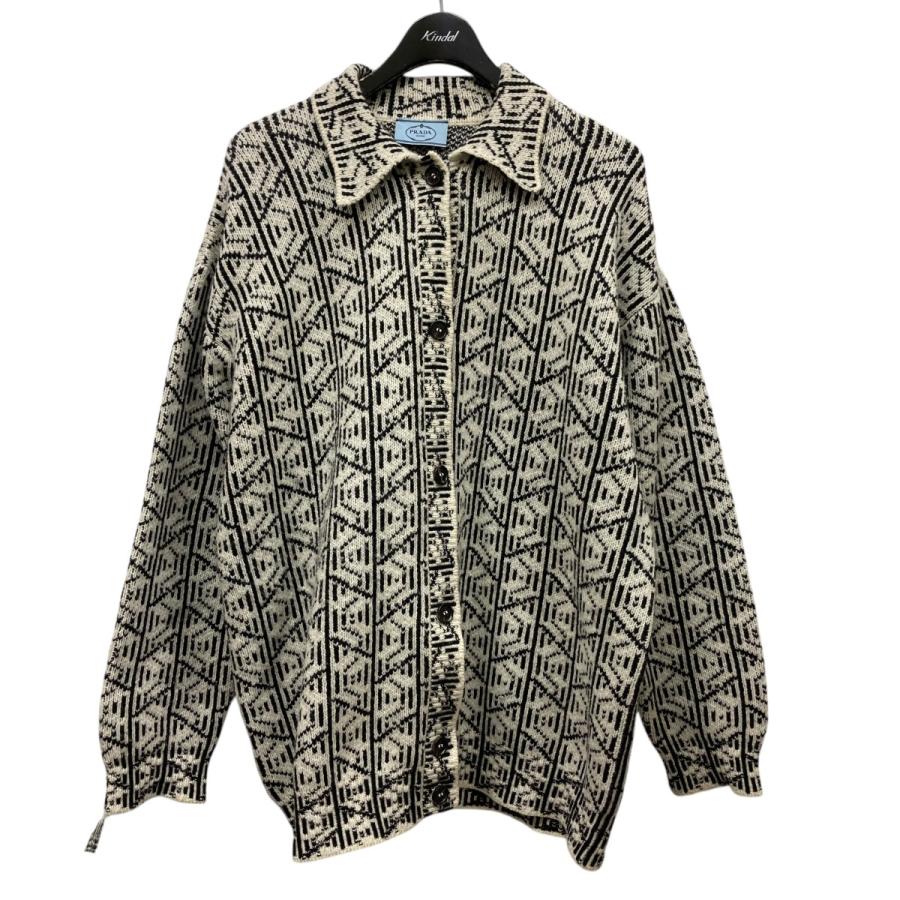 PRADA 【値下げ】PRADA 総柄 襟付きニットカーディガン P25I32 